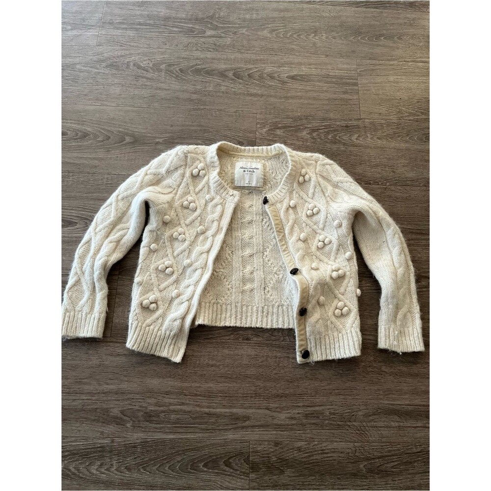 Abercrombie Fitch Cardigan Womens S Cream Cable Knit Alpaca Wool Cashmere Sweat